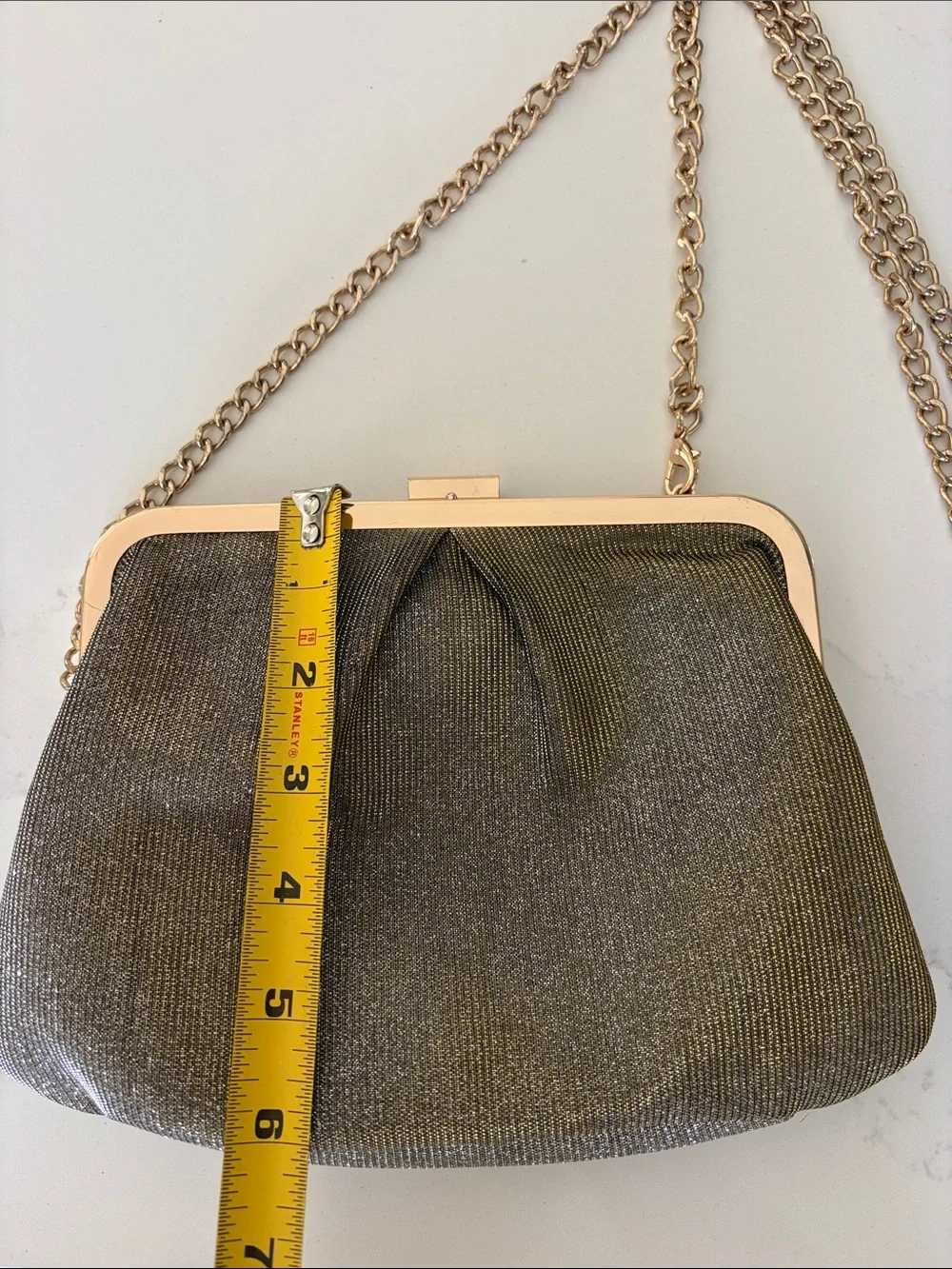 Metallic Glitter Evening Clutch with Rose Gold Frame
